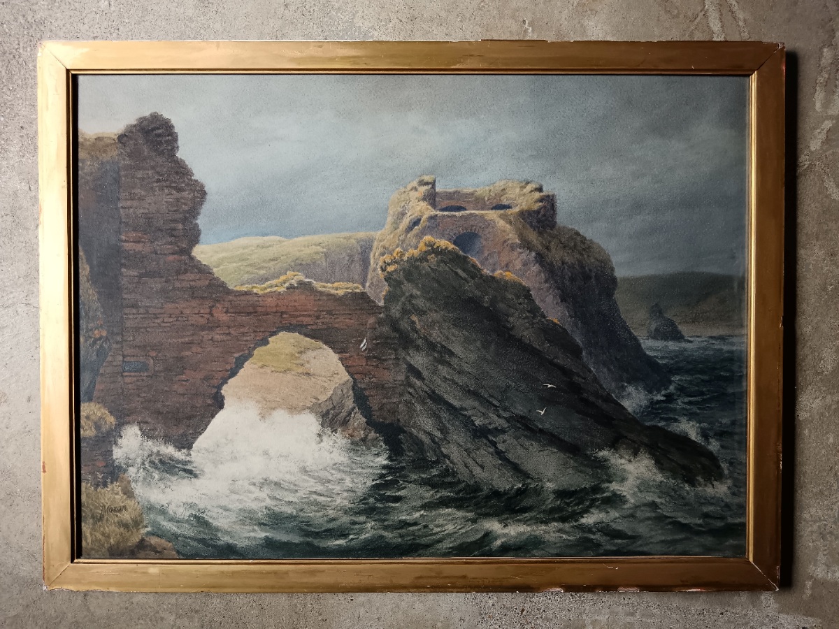 Large Antique Scottish Coastal Watercolour 